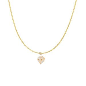 Clear Floral Glass Heart Gold Charm Necklace